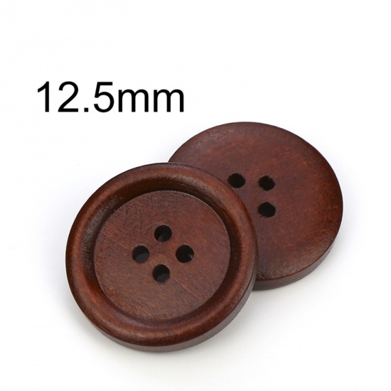 Picture of Wood Buttons Scrapbooking 4 Holes Round Red Brown 12.5mm Dia., 100 PCs