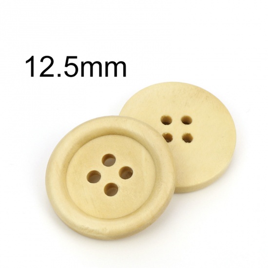 Picture of Wood Buttons Scrapbooking 4 Holes Round Natural 12.5mm Dia., 100 PCs