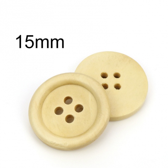 Picture of Wood Buttons Scrapbooking 4 Holes Round Natural 15mm Dia., 100 PCs