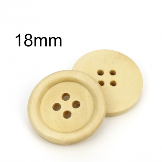 Picture of Wood Buttons Scrapbooking 4 Holes Round Natural 18mm Dia., 100 PCs