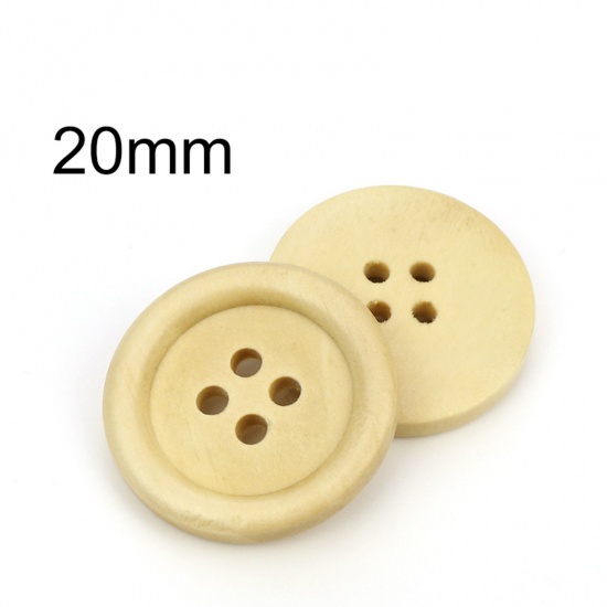 Picture of Wood Buttons Scrapbooking 4 Holes Round Natural 20mm Dia., 100 PCs