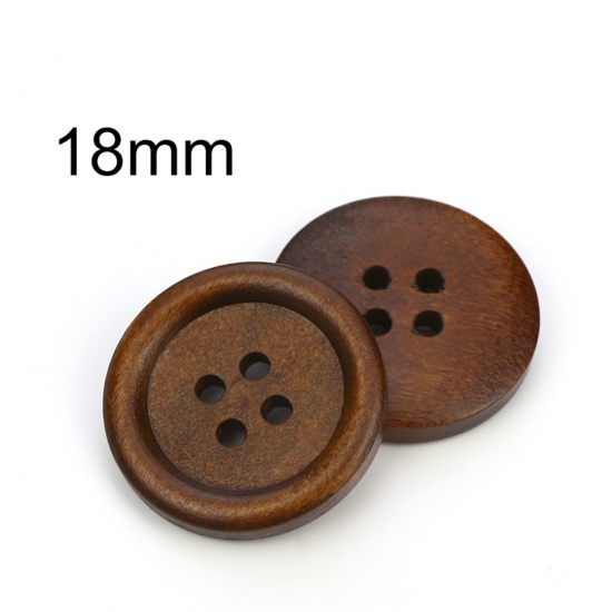 Picture of Wood Buttons Scrapbooking 4 Holes Round Brown 18mm Dia., 100 PCs