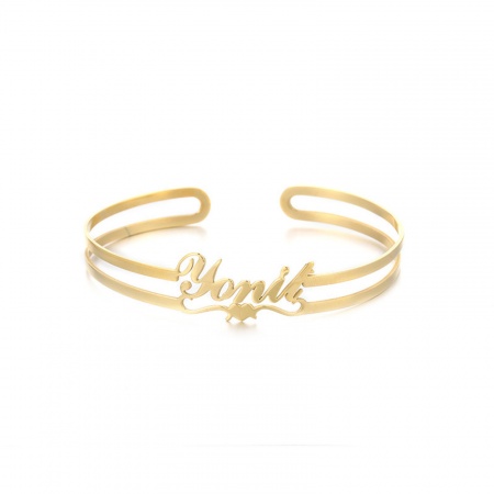 Picture of 304 Stainless Steel Customized Name Bracelets Personalized Letter Charm Pendant Gold Plated 18cm(7 1/8") long, 1 Piece