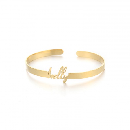 Picture of 304 Stainless Steel Customized Name Bracelets Personalized Letter Charm Pendant Gold Plated 18cm(7 1/8") long, 1 Piece
