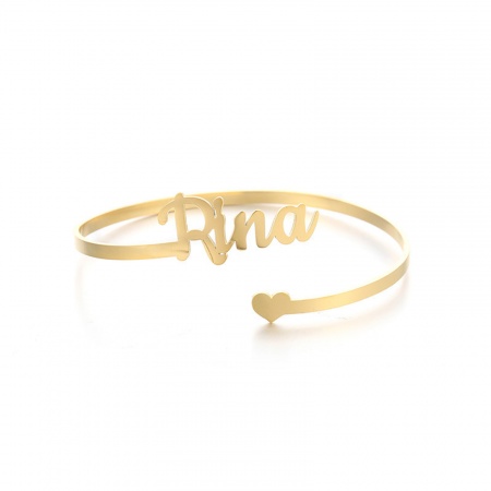 Picture of 304 Stainless Steel Customized Name Bracelets Personalized Letter Charm Pendant Gold Plated 18cm(7 1/8") long, 1 Piece