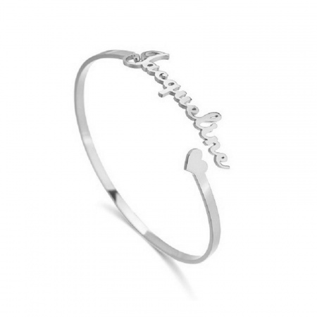 Picture of 304 Stainless Steel Customized Name Bracelets Personalized Letter Charm Pendant Silver Tone 18cm(7 1/8") long, 1 Piece