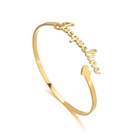Picture of 304 Stainless Steel Customized Name Bracelets Personalized Letter Charm Pendant Gold Plated 18cm(7 1/8") long, 1 Piece