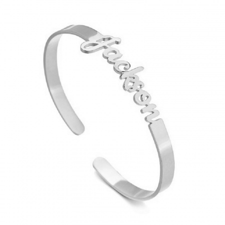 Picture of 304 Stainless Steel Customized Name Bracelets Personalized Letter Charm Pendant Silver Tone 18cm(7 1/8") long, 1 Piece