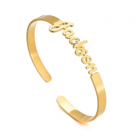 Picture of 304 Stainless Steel Customized Name Bracelets Personalized Letter Charm Pendant Gold Plated 18cm(7 1/8") long, 1 Piece