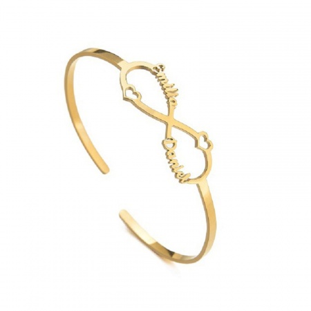 Picture of 304 Stainless Steel Customized Name Bracelets Personalized Letter Charm Pendant Gold Plated 18cm(7 1/8") long, 1 Piece