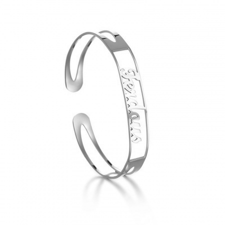 Picture of 304 Stainless Steel Customized Name Bracelets Personalized Letter Charm Pendant Silver Tone 18cm(7 1/8") long, 1 Piece