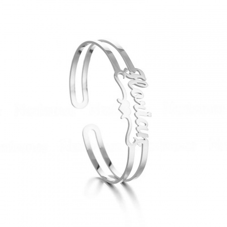 Picture of 304 Stainless Steel Customized Name Bracelets Personalized Letter Charm Pendant Silver Tone 18cm(7 1/8") long, 1 Piece