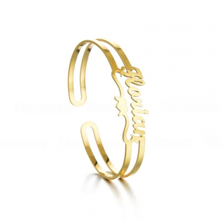 Picture of 304 Stainless Steel Customized Name Bracelets Personalized Letter Charm Pendant Gold Plated 18cm(7 1/8") long, 1 Piece
