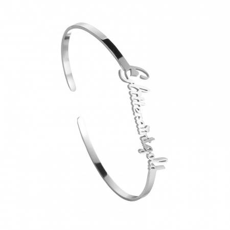 Picture of 304 Stainless Steel Customized Name Bracelets Personalized Letter Charm Pendant Silver Tone 18cm(7 1/8") long, 1 Piece