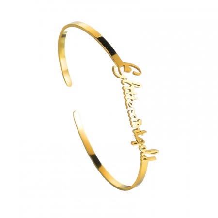 Picture of 304 Stainless Steel Customized Name Bracelets Personalized Letter Charm Pendant Gold Plated 18cm(7 1/8") long, 1 Piece
