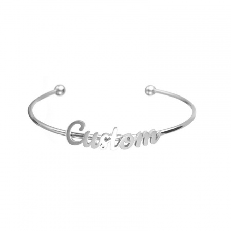 Picture of 304 Stainless Steel Customized Name Bracelets Personalized Letter Charm Pendant Silver Tone 18cm(7 1/8") long, 1 Piece