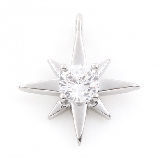 Imagen de Latón Galaxia Colgantes Charms Estrella Platino Real Chapado Claro Circón Artificial 11mm x 9mm, 3 Unidades