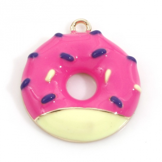 Picture of Brass Charms 18K Real Gold Plated Donut Enamel 17mm x 15mm, 2 PCs