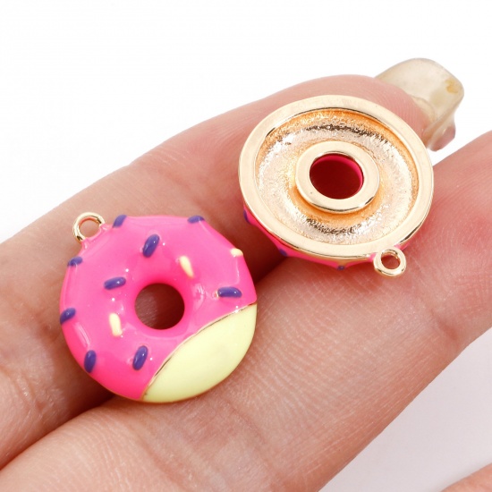 Picture of Brass Charms 18K Real Gold Plated Donut Enamel 17mm x 15mm, 2 PCs