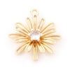 Picture of Brass Charms 18K Real Gold Plated Daisy Flower 3D Clear Cubic Zirconia 17.5mm x 15mm, 2 PCs