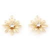 Picture of Brass Charms 18K Real Gold Plated Daisy Flower 3D Clear Cubic Zirconia 17.5mm x 15mm, 2 PCs