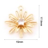 Picture of Brass Charms 18K Real Gold Plated Daisy Flower 3D Clear Cubic Zirconia 17.5mm x 15mm, 2 PCs