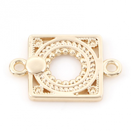 Immagine di Ottone Pendenti Charms Connettori Accessori Quadrato Filigrana Disegno 18K Vero Oro Placcato 17mm x 11mm, 3 Pz