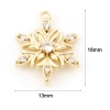 Immagine di Ottone Pendenti Charms Connettori Accessori Natale Fiocco di Neve 18K Vero Oro Placcato Trasparente Cubic Zirconiae 18mm x 13mm, 2 Pz