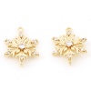 Immagine di Ottone Pendenti Charms Connettori Accessori Natale Fiocco di Neve 18K Vero Oro Placcato Trasparente Cubic Zirconiae 18mm x 13mm, 2 Pz