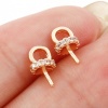 Bild von Messing Kappen Stift für Perlen 18K Echtgold plattiert Rund Micro Pave Nadelstärke: 0.8mm, Klar Zirkonia 9mm x 5mm, 2 Stück