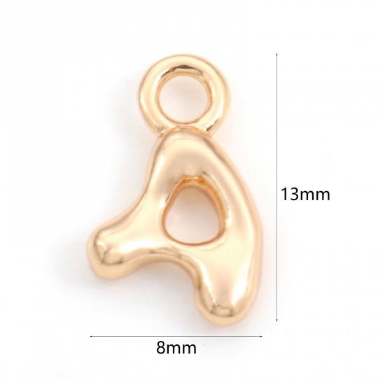 Picture of Brass Charms 18K Real Gold Plated Capital Alphabet/ Letter Message " A " 13mm x 8mm, 3 PCs