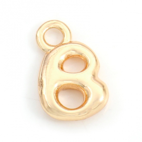 Picture of Brass Charms 18K Real Gold Plated Capital Alphabet/ Letter Message " B " 13.5mm x 9mm, 3 PCs