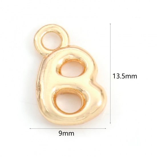 Picture of Brass Charms 18K Real Gold Plated Capital Alphabet/ Letter Message " B " 13.5mm x 9mm, 3 PCs