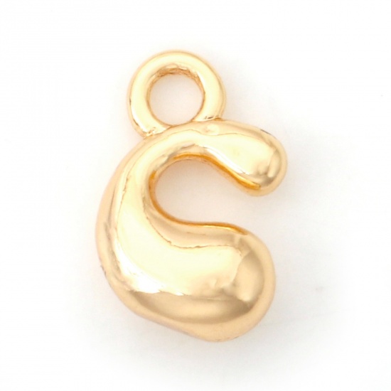 Picture of Brass Charms 18K Real Gold Plated Capital Alphabet/ Letter Message " C " 13mm x 8mm, 3 PCs