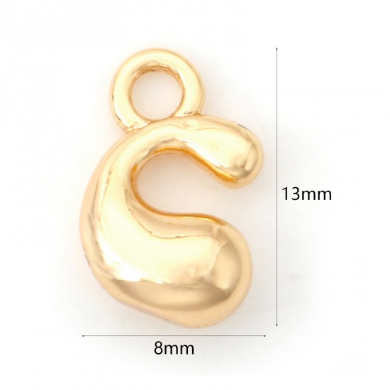 Picture of Brass Charms 18K Real Gold Plated Capital Alphabet/ Letter Message " C " 13mm x 8mm, 3 PCs