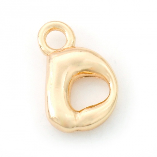 Picture of Brass Charms 18K Real Gold Plated Capital Alphabet/ Letter Message " D " 13.5mm x 9mm, 3 PCs