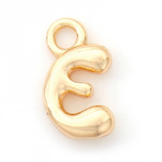 Picture of Brass Charms 18K Real Gold Plated Capital Alphabet/ Letter Message " E " 13mm x 7mm, 3 PCs