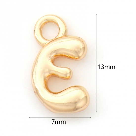 Picture of Brass Charms 18K Real Gold Plated Capital Alphabet/ Letter Message " E " 13mm x 7mm, 3 PCs