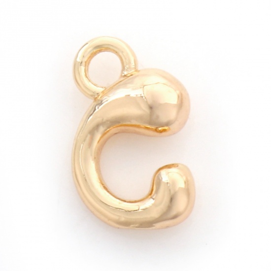 Picture of Brass Charms 18K Real Gold Plated Capital Alphabet/ Letter Message " G " 13.5mm x 8mm, 3 PCs