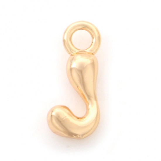 Picture of Brass Charms 18K Real Gold Plated Capital Alphabet/ Letter Message " J " 14mm x 7mm, 3 PCs