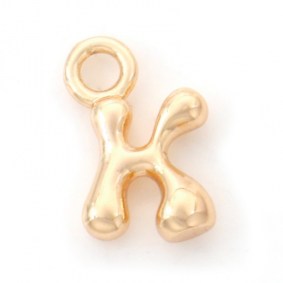 Picture of Brass Charms 18K Real Gold Plated Capital Alphabet/ Letter Message " K " 12mm x 9mm, 3 PCs