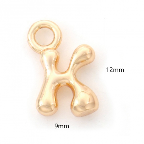 Picture of Brass Charms 18K Real Gold Plated Capital Alphabet/ Letter Message " K " 12mm x 9mm, 3 PCs