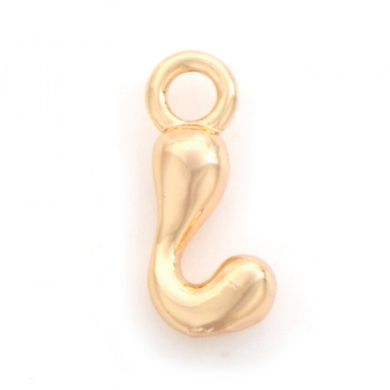 Picture of Brass Charms 18K Real Gold Plated Capital Alphabet/ Letter Message " L " 14mm x 6mm, 3 PCs