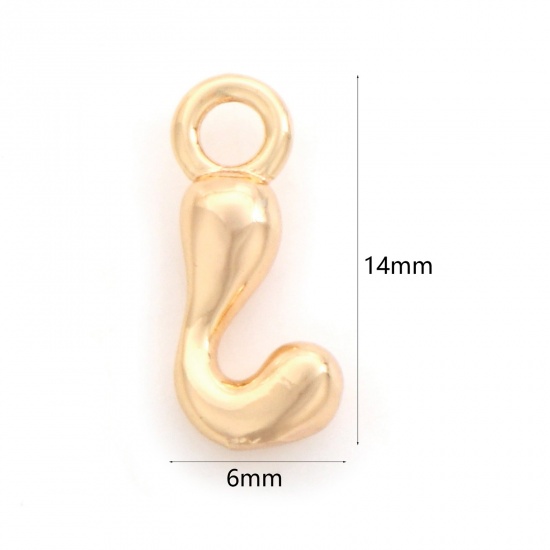 Picture of Brass Charms 18K Real Gold Plated Capital Alphabet/ Letter Message " L " 14mm x 6mm, 3 PCs