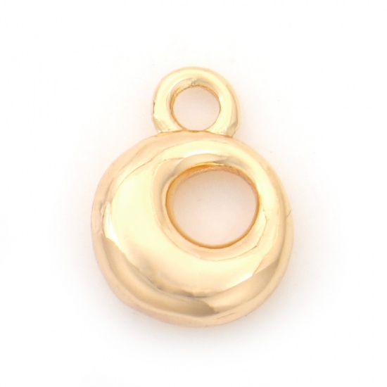 Picture of Brass Charms 18K Real Gold Plated Capital Alphabet/ Letter Message " O " 13.5mm x 10mm, 3 PCs