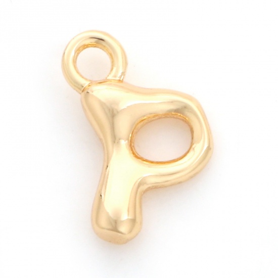 Picture of Brass Charms 18K Real Gold Plated Capital Alphabet/ Letter Message " P " 14mm x 11mm, 3 PCs