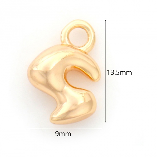 Picture of Brass Charms 18K Real Gold Plated Capital Alphabet/ Letter Message " S " 13.5mm x 9mm, 3 PCs