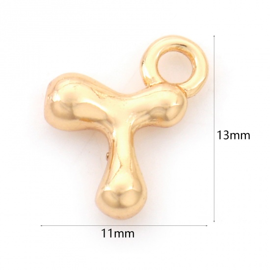 Picture of Brass Charms 18K Real Gold Plated Capital Alphabet/ Letter Message " T " 13mm x 11mm, 3 PCs