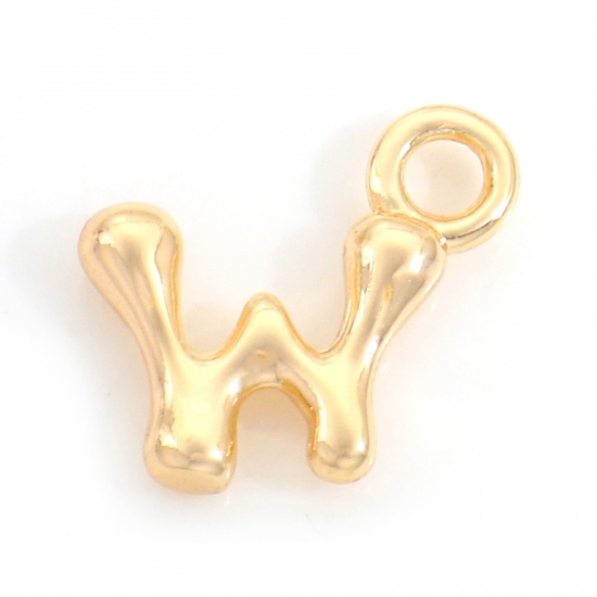 Picture of Brass Charms 18K Real Gold Plated Capital Alphabet/ Letter Message " W " 13mm x 12mm, 3 PCs