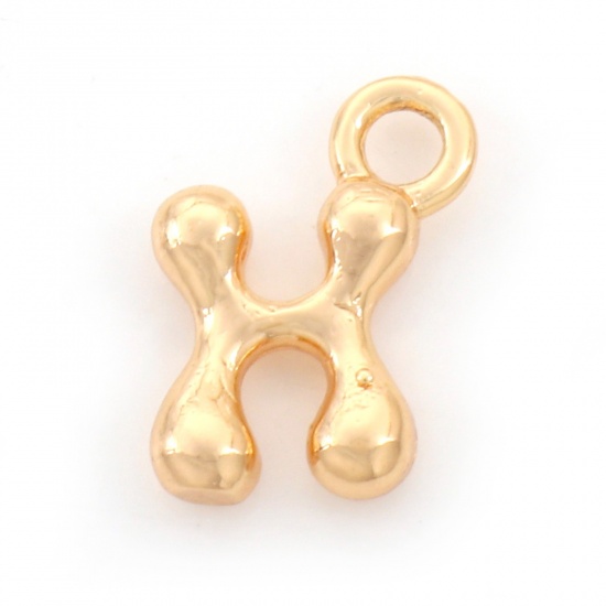 Picture of Brass Charms 18K Real Gold Plated Capital Alphabet/ Letter Message " X " 13mm x 10mm, 3 PCs